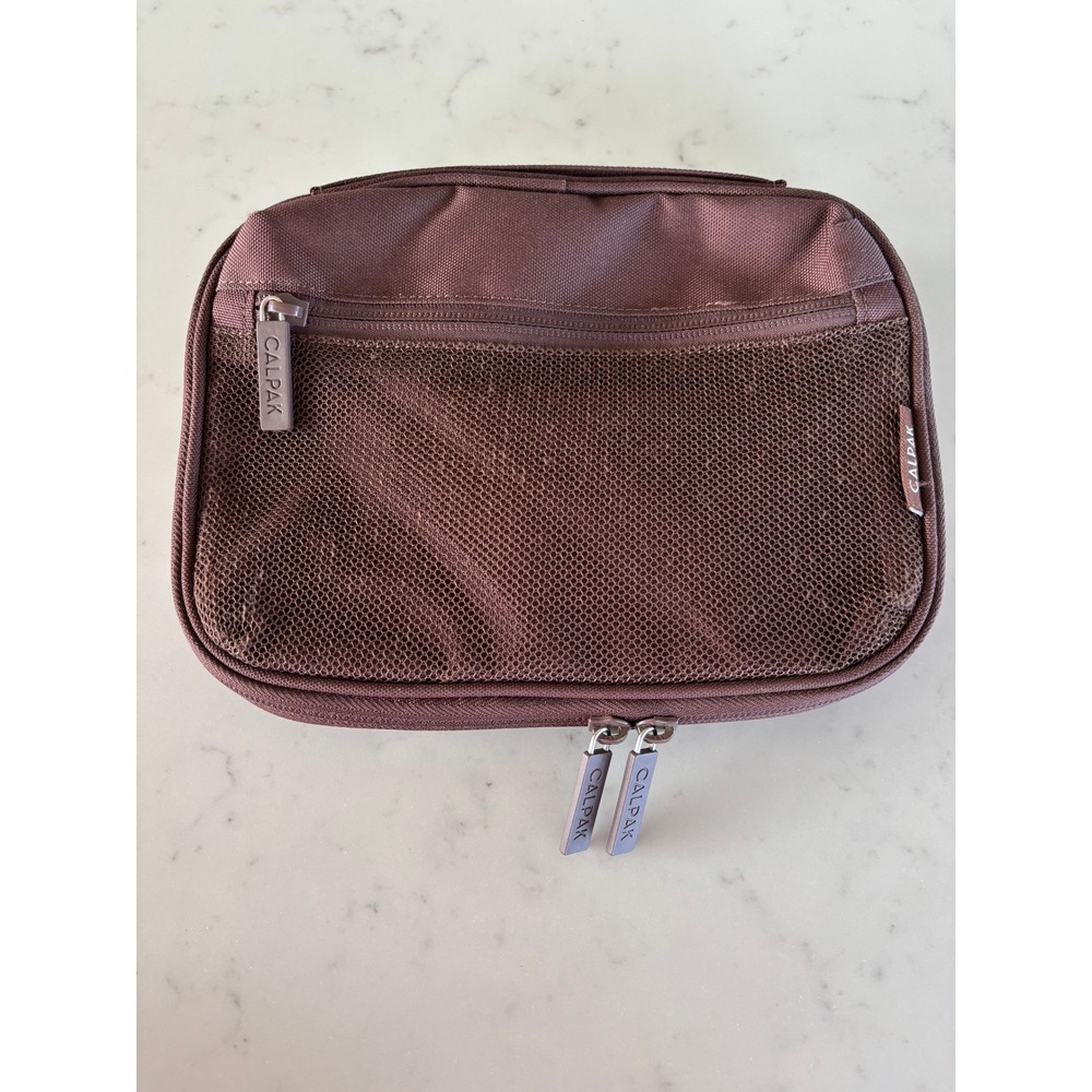 CALPAK Tech Organizer Travel Case Chocolate Brown Mesh Cable Bag Accessory Pouch